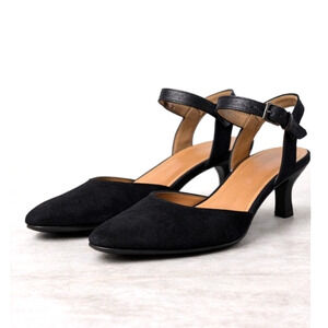 Donald Pliner Black Leather Ankle Strap Kitten Heel Pumps Size 6.5M